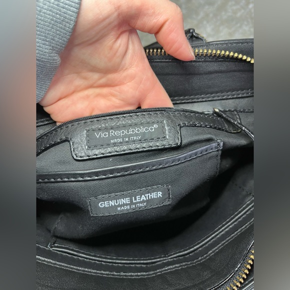 ✨NWT✨Via Repubblica. Genuine Shearling/Leather Black Cream Shoulder Handbag. - Picture 12 of 13